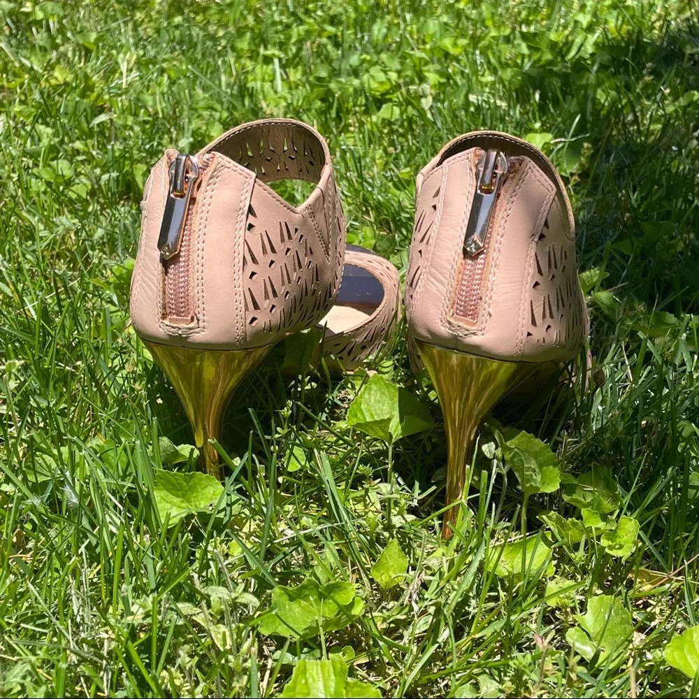Sam Edelman Nude Pink Laser-Cut Peep-Toe Wedge Sandals